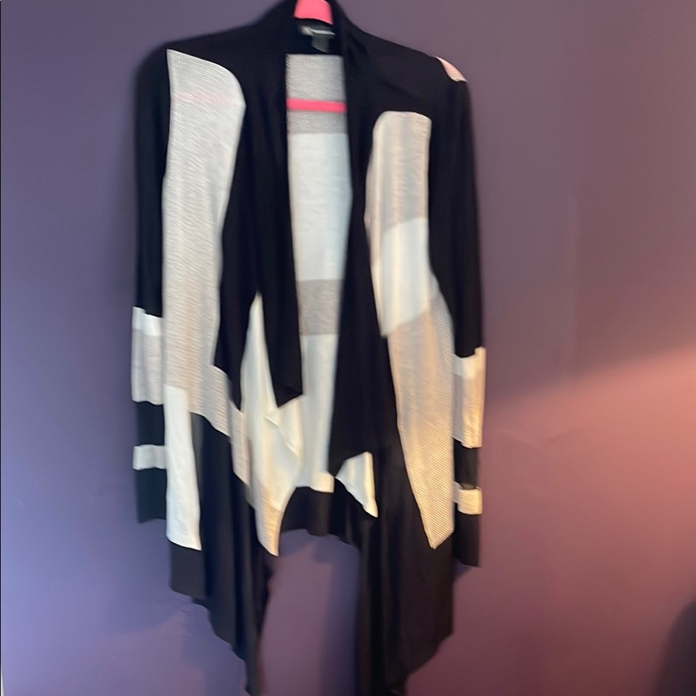 INC International Concepts Black and White Cardigan Sweater